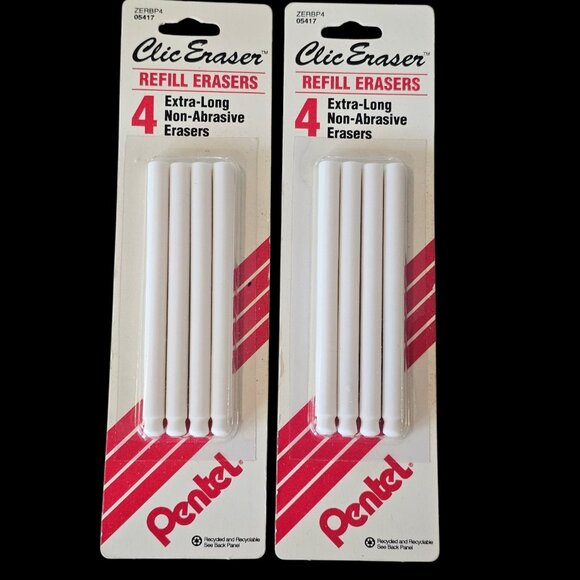 2 Pentel Clic Eraser Refills Extra Long Non-Abrasive Won’t Tear Paper 90s Japan - Picture 1 of 7